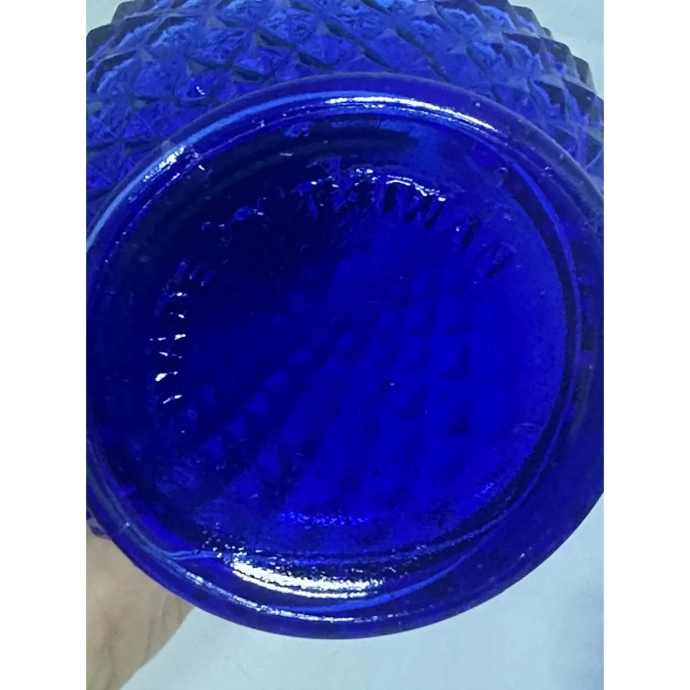 VTG Made In Taiwan Cobalt Blue Glass Decanter Bottles Diamond Point Set of 2